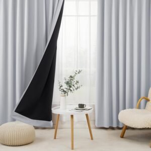 Hansleep カーテン 遮光カーテン 4枚セット 1級遮光 アイスグレー 黒裏地 幅100cm丈110cm 断熱 防寒 防音 省エネ 無地 洗える 寝室 リビング用 (ドレープカーテン2枚・レースカーテン2枚)