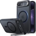 【デザイン受賞シリーズ！】ESR iPhone 17e ケース iPhone16e用 MagSafe対応 4倍米軍MIL規格 カメラ保護 隠しスタンド 調整可能 ワイヤレス充電 エアガードコーナー 耐衝撃 傷防止 軽量 マグネットスマホケース 高耐久性 Qi2.2適用 最大25W高速充電 phone17eケース アイフォン17e/16e専用Classicシリーズ(フロストブラック)