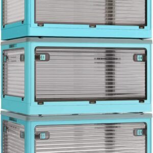 X XUNTAO【収納ボックス 折りたたみ】蓋付き 積み重ね 全方向から取り出せる 3個セット 収納ケース 衣類 布団 小物 収納 折り畳み コンテナ ボックス 大型 プラスチック キャスター付き おしゃれ 防塵 防カビ 防湿 無臭 半透明 厚み 強い耐荷重 大容量 家庭用 車用 複数のサイズ 各種カラー（L3個セット,51.5cm*36cm*30cm,55.6L）