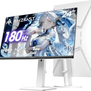 Amzfast 24インチ ゲーミングモニター 180Hz WQHD (2560x1440) Fast IPS 1ms(MPRT) 130%sRGB HDR低ブルーライト フリッカーフリー Adaptive Sync 回転・昇降可能 PS5対応 HDMI2.0×2 DP1.4×2 VESA 100*100 無輝点保証 5年保証 ホワイト AMZG24F6Q（スピーカー内藏）