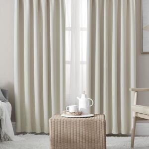 Hansleep カーテン 1級遮光 4枚セット 幅100cm丈150cm ベージュ 断熱 防寒 防音 省エネ 厚手 無地 おしゃれ 洗える リビング用 (カーテン2枚・レース2枚)