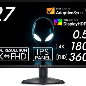 【Amazon.co.jp限定】Dell AW2725QF-A 27インチ デュアル解像度(4K/FHD) Alienware ゲーミングモニター(5年間無輝点保証/IPS,非光沢/DP1.4x1,HDMI2.1x2/DCI-P3 95%/縦横回転,高さ調整/0.5ms,360Hz(FHD),180Hz(4K),G-SYNC Compatible,DisplayHDR 600)