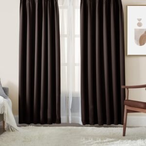 Hansleep カーテン 1級遮光 4枚組 セット ブラウン 幅150cm丈210cm UVカット 断熱 防寒 防音 省エネ 厚手 無地 おしゃれ 洗える 寝室 リビング用 (ドレープカーテン2枚・レースカーテン2枚)