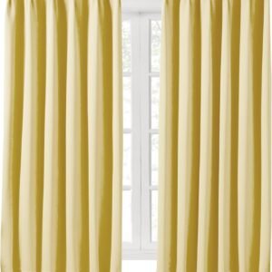 Hansleep カーテン 1級遮光 2枚組 幅100cm丈210cm イェロー 断熱 防寒 防音 省エネ 厚手 無地 おしゃれ 洗える リビング用 (イェロー, 幅100cm×丈210cm)