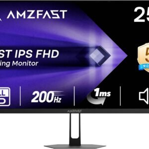 Amzfast 24.5インチ ゲーミングモニター 200Hz/FHD/1ms/Fast IPS/ 320cd/m²/124%sRGB/8Bit/HDR/低ブルーライト/フリッカーフリー/HDMI2.0×2/DP1.4 x 1/VESA 75*75mm/5年保証/AMZG25X1（スピーカー内藏）