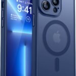 CANSHN iPhone 13 Pro Max 用 ケース 【Magsafe対応・カメラ全面保護】 耐衝撃 黄ばみなし マグネット搭載 半透明マット あいふぉん 13 Pro Max 用 ケース- ディープブルー