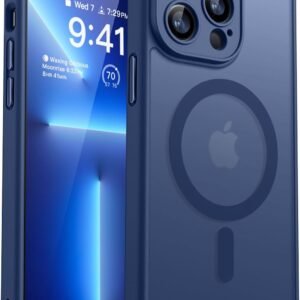CANSHN iPhone 13 Pro Max 用 ケース 【Magsafe対応・カメラ全面保護】 耐衝撃 黄ばみなし マグネット搭載 半透明マット あいふぉん 13 Pro Max 用 ケース- ディープブルー