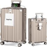 [SupTrip] スーツケース 機内持ち込み 多機能 キャリーケース 大型 超軽量 キャリーバッグ 耐衝撃 USBポート付き カップホルダー付き 充電機能 荷物フック 隠しフック機能 静音 ダブルキャスター 360度回転 修学 泊まる 旅行 出張 (シャンパンゴールド, M (50L/3-6泊))