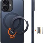 TORRAS iPhone 17 用 ケース【多機能一体・360°新定点回転スタンド】 Magsafe対応 【Ostand Q3 Spin】高耐久性 耐衝撃 ゼンマイ式スタンド リング 縦横両対応 マグネット搭載 急速充電対応 指紋防止 ブラック