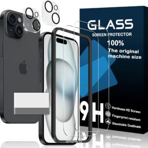 対応 iPhone 15 ガラスフィルム iPhone 15 ガイド枠付き 指紋防止 【2* フィルム + 2* レンズ保護フィルム+ 1*ガイド枠付き+ 1*取り除き発泡板】iphone15 強化ガラス 液晶 アイフォン 15 保護フィルム 国産旭硝子素材 撥油性 超耐久 高光沢 超薄型 硬度9H 指紋防止 衝撃吸収 高透過率 飛散防止 貼り付け簡単 気泡なし 極薄 JCJCLY-IP15