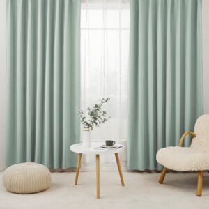 Hansleep カーテン 1級遮光 4枚セット 幅100cm丈135cm カルダモングリーン 断熱 防寒 防音 省エネ 厚手 無地 おしゃれ 洗える リビング用 (カーテン2枚・レース2枚)