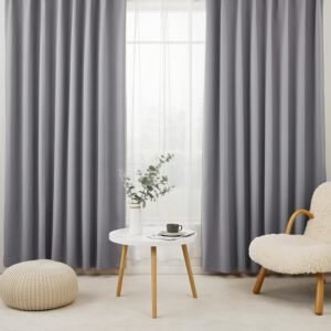 Hansleep カーテン 1級遮光 4枚セット 幅100cm丈220cm ライトグレー 断熱 防寒 防音 省エネ 厚手 無地 おしゃれ 洗える リビング用 (カーテン2枚・レース2枚)