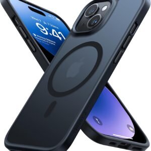 TORRAS iPhone 14/13 用 ケース【米軍進化耐久性・高精密 Magsafe対応】マグネット搭載 耐衝撃 ワイヤレス充電 半透明 マット 黄ばみなし ストラップホール付き マグセーフ対応 ブラック