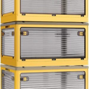 X XUNTAO【収納ボックス 折りたたみ】蓋付き 積み重ね 全方向から取り出せる 3個セット 収納ケース 衣類 布団 小物 収納 折り畳み コンテナ ボックス 大型 プラスチック キャスター付き おしゃれ 防塵 防カビ 防湿 無臭 半透明 厚み 強い耐荷重 大容量 家庭用 車用 複数のサイズ 各種カラー（M3個セット,47.5cm*35.5cm*24cm,40.5L）