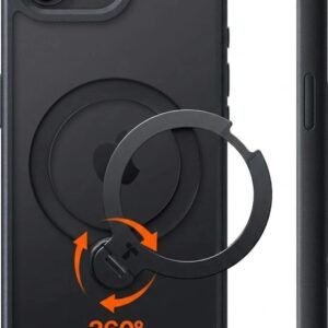 TORRAS iPhone 17e 用 ケース【多機能一体・360°新定点回転スタンド】iPhone 16e 用 ケース Magsafe対応 米軍規格 縦横両対応 リング付き マグネット搭載 ワイヤレス充電対応 耐衝撃 防指紋 半透明 2026 Ostand Q3 Spin ブラック