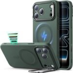 【デザイン受賞シリーズ！】ESR iPhone 17 Pro ケース 3倍米軍MIL規格 MagSafe対応 落下保護 黄ばみなし マグネット搭載 耐衝撃 滑り止め いphone17Proケース 隠れスタンド カメラコントロールカバー iPhone17Pro用 シリコン Cloudシリーズ オリーブグリーン