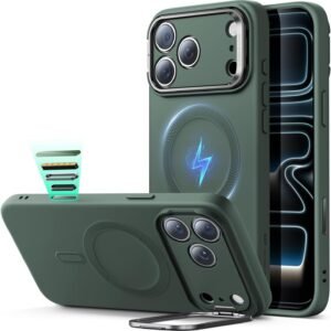 【デザイン受賞シリーズ！】ESR iPhone 17 Pro ケース 3倍米軍MIL規格 MagSafe対応 落下保護 黄ばみなし マグネット搭載 耐衝撃 滑り止め いphone17Proケース 隠れスタンド カメラコントロールカバー iPhone17Pro用 シリコン Cloudシリーズ オリーブグリーン