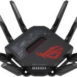 ASUS WiFi ROG Rapture GT-BE98 無線 ルーター 最新規格WiFi7 11529+5764+5764+1376Mbpsクワッドバンドゲーミング デュアル10G及びクワッド2.5Gポート 10G光クロス 3段階ゲームアクセラレーション 2.6GHzクアッドコアCPU メッシュ機能付 3階建4LDK