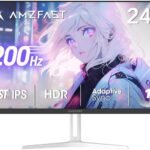 Amzfast 24 Inch Gaming Monitor White 200Hz/1ms MPRT/Fast IPS/FHD/HDR/Adaptive Sync/Eye-Friendly/HDMI+DP/75x75 VESA/5-Year Warranty/AMZG24X1W (White)