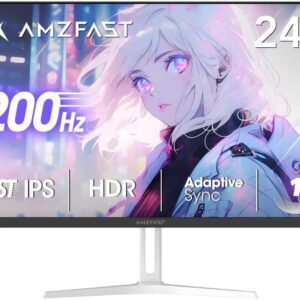 Amzfast 24 Inch Gaming Monitor White 200Hz/1ms MPRT/Fast IPS/FHD/HDR/Adaptive Sync/Eye-Friendly/HDMI+DP/75x75 VESA/5-Year Warranty/AMZG24X1W (White)