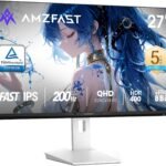 Amzfast 27インチゲーミングモニター 白 WQHD(2560x1440) Fast IPS 200Hz 1ms(OD) 8Bit+FRC 130%sRGB 450cd/m² HDR400 低ブルーライト フリッカーフリー FreeSync 対応 PS5対応 HDMI2.0×2 DP1.4×2 VESA 100*100 無輝点保証 5年保証 AMZG27F6Q(ケーブル付属)
