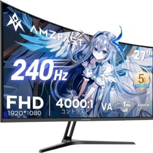 Amzfast ゲーミングモニター 27インチ 240Hz/1ms MPRT/4000:1コントラスト/VAパネル/曲面/HDR/Adaptive Sync/1920x1080/フリッカー防止/ブルーライト低減/100x100VESA/5年保証/AMZG27C1 Pro