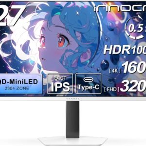 INNOCN QD-MiniLED 4k モニター 27インチ ゲーミングモニター 4K＠160Hz/フルHD＠320Hz切り替え デュアルモニター ホワイト 0.5ms MPCS 非光沢 広色域 無輝点保証対応 (量子ドット/HDR1000/HDMI 2.1×2/DP 1.4×2/USBハブ/Type-C 90W/VESA対応/スピーカー/高さ調整/縦横回転) GA27V1M