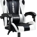 NewBoy ゲーミングチェア gaming chair オフィスチェア オットマン オフィス ゲーム用 リクライニング デスク/パソコンチェア 疲れない 椅子 テレワーク (黒と白)