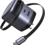 UGREEN 65W 充電器 巻き取り式【単ポート65W】69CM 8階段調整可能 伸縮式 Type-C ケーブル内蔵 USB-C/USB-A 3ポート同時充電可能 PD3.0/PPS 旅行/出張/収納/スマホ/iphone17 16/パソコン/タップレットなどType-C適合 200g