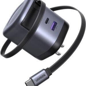 UGREEN 65W 充電器 巻き取り式【単ポート65W】69CM 8階段調整可能 伸縮式 Type-C ケーブル内蔵 USB-C/USB-A 3ポート同時充電可能 PD3.0/PPS 旅行/出張/収納/スマホ/iphone17 16/パソコン/タップレットなどType-C適合 200g