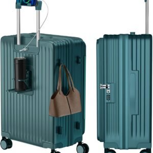 [Vivcon] スーツケース キャリーケース 多機能 片開き 拡張機能付き ストッパー付き キャリーバッグ 携帯スタンド USBポート付き カップホルダー付き 隠しフック機能 超軽量 耐衝撃 静音 360度回転 大容量 TSAロック搭載 旅行 ビジネス 出張 (ダークグリーン, Mサイズ /67L (4～7泊))