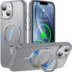 iPhone 14 用 ケース Magsafe対応 360°回転スタンド アイフォン14 携帯ケース リング マグネット ワイヤレス充電 縦横多角度 対応 カバー Uovon アイホン14 スマホケース 車載ホルダー ストラップ穴付き マット 半透明 指紋防止 黄变防止 金属ボタン 米軍MIL規格 ・ ナチュラル