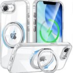 iPhone 17e / iPhone 16e 用 ケース Magsafe対応 360°回転スタンド アイフォン16e / アイフォン 17e カバー リング マグネット搭載 ワイヤレス充電 縦横多角度 対応 Uovon アイホン16e / アイホン 17e スマホケース 車載ホルダー ストラップ穴付き 透明 指紋防止 黄変防止 米軍MIL規格 ・ クリア