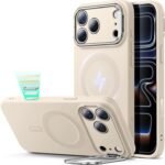 【デザイン受賞シリーズ！】ESR iPhone 17 Pro Max ケース MagSafe対応 カメラボタン付き 隠しスタンド 調整可能 3倍米軍MIL規格 ワイヤレス充電対応 エアガードコーナー 耐衝撃 傷防止 軽量 スマホケース 高級柔らかな素材 雲のような肌触り いphone17promaxケース アイフォン17プロマックス専用Cloudシリーズ(ライタン)