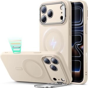 【デザイン受賞シリーズ！】ESR iPhone 17 Pro Max ケース MagSafe対応 カメラボタン付き 隠しスタンド 調整可能 3倍米軍MIL規格 ワイヤレス充電対応 エアガードコーナー 耐衝撃 傷防止 軽量 スマホケース 高級柔らかな素材 雲のような肌触り いphone17promaxケース アイフォン17プロマックス専用Cloudシリーズ(ライタン)