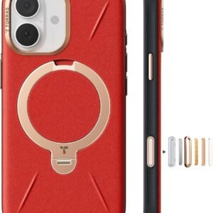 【大吉！幸運ルビーレッドの温もり】TORRAS iPhone 17 用 ケース 新感覚レザー・スキンタッチ Ostand Q3 レザートーン MagSafe対応 リング スタンド 360°定点回転 縦横両対応 マグネット搭載 革 カメラコントロールボタン 米軍規格 耐衝撃 指紋防止 ルビー・レッド