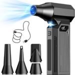エアダスター 電動エアダスター 最強力ブロワー【超強力暴風· 吹くだけで完全清掃 · LEDライト】300000RPM高速回転 最大風速120m/s 4段階風量調整 5種類ノズル付き 洗車 小型 軽量 Type-C充電式 車内清掃/PC掃除/キーボード用/空気入れ/家庭掃除 コードレス 日本語取扱説明書