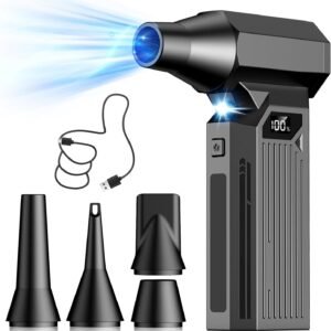 エアダスター 電動エアダスター 最強力ブロワー【超強力暴風· 吹くだけで完全清掃 · LEDライト】300000RPM高速回転 最大風速120m/s 4段階風量調整 5種類ノズル付き 洗車 小型 軽量 Type-C充電式 車内清掃/PC掃除/キーボード用/空気入れ/家庭掃除 コードレス 日本語取扱説明書