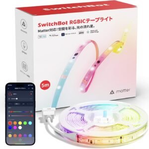 SwitchBot RGBIC LEDテープライト アレクサ Matter対応 - スイッチボット 間接照明 RGB ライト 1600万色 高輝度 電球色 昼白色 昼光色 マルチカラー 無段階 調光調色 Wi-Fi Bluetoothに対応 5m 切断可能 PUコーティング Alexa Google Home Siriに対応 クリスマス 飾り