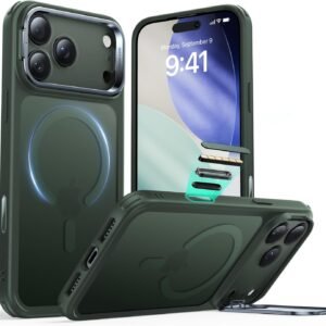 【デザイン受賞シリーズ！】ESR iPhone 17 Pro ケース MagSafe対応 3倍米軍MIL規格 カメラコントロールカバー 隠れスタンド 調整可能 ワイヤレス充電 エアガードコーナー 耐衝撃 傷防止 軽量 マグネットスマホケース 高耐久性 Qi2.2対応 最大25W高速充電 いphone17pro ケース iphone17Pro用Classicシリーズ フロストグリーン