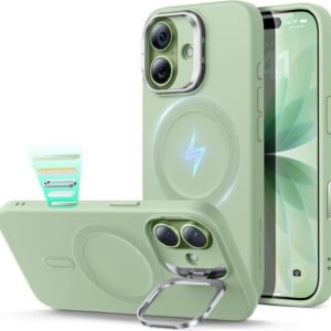 【デザイン受賞シリーズ！】ESR iPhone 17 ケース MagSafe対応 カメラボタン付き 隠しスタンド 調整可能 3倍米軍MIL規格 ワイヤレス充電対応 エアガードコーナー 耐衝撃 傷防止 軽量 スマホケース 高級柔らかな素材 雲のような肌触り いphone17ケース アイフォン17専用Cloudシリーズ(ライトグリーン)