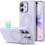 【デザイン受賞シリーズ！】ESR iPhone 17 ケース MagSafe対応 カメラボタン付き 隠しスタンド 調整可能 3倍米軍MIL規格 ワイヤレス充電対応 エアガードコーナー 耐衝撃 傷防止 軽量 スマホケース 高級柔らかな素材 雲のような肌触り いphone17ケース アイフォン17専用Cloudシリーズ(ライトパープル)