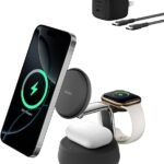 【Amazon.co.jp限定】Belkin Qi2 25W ワイヤレス充電器 3 in 1 世界初 充電スタンド Qi2公式認証 MagSafe マグセーフ 急速充電 iPhone17,16～12 Applewatch対応 アップルウォッチ Google Pixel 10 Pro XL チャコールブラック WIZ040dqCH-A ※Amazon.co.jp限定 壁紙ダウンロード付き