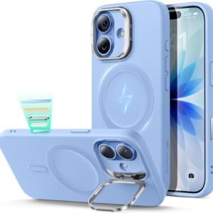 【デザイン受賞シリーズ！】ESR iPhone 17 ケース MagSafe対応 カメラボタン付き 隠しスタンド 調整可能 3倍米軍MIL規格 ワイヤレス充電対応 エアガードコーナー 耐衝撃 傷防止 軽量 スマホケース 高級柔らかな素材 雲のような肌触り いphone17ケース アイフォン17専用Cloudシリーズ(ライトブルー)