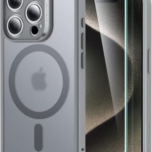 【4 in 1セット！保護フィルム付き】ESR iPhone 15 Pro Max ケース Magsafe対応 半透明 マットケース 画面 保護フィルム付き 米軍MIL規格 耐衝撃 傷防止 いphone15pro max ケース ストラップホール付き Classicシリーズ（クリア_フロストグレー）