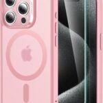 【4 in 1セット！保護フィルム付き】ESR iPhone 15 Pro Max ケース Magsafe対応 半透明 マットケース 画面 保護フィルム付き 米軍MIL規格 耐衝撃 傷防止 いphone15pro max ケース ストラップホール付き Classicシリーズ（クリア_フロストピンク）