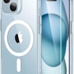 【米軍MIL規格・Magsafe対応】 ESR iPhone 15 Plus ケース セット 画面保護フィルム カメラ保護 傷に強い背面 ワイヤレス充電 ストラップホール付き Classicシリーズ いphone15plus ケース フロストブルー