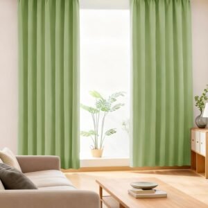 AIFY カーテン 2枚セット 1級 遮光 小窓 ドレープカーテン UVカット 形態記憶加工済み 断熱 節電対策 昼夜目隠し 保温 おしゃれ 洗える 洗濯機対応 (カーテン2枚) 幅100cm×丈90cm ライトグリーン
