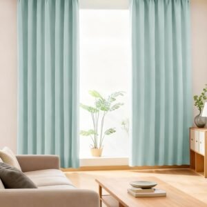 AIFY カーテン 2枚セット 1級 遮光 小窓 ドレープカーテン UVカット 形態記憶加工済み 断熱 節電対策 昼夜目隠し 保温 おしゃれ 洗える 洗濯機対応 (カーテン2枚) 幅100cm×丈90cm ライトブルー