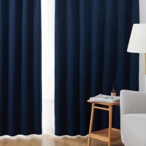クモリ(Kumori) カーテン 遮光度99.99% 1級 遮光カーテン しっかり厚手 断熱 遮熱 防寒 防音 節電効果 省エネ 形状記憶加工 洗濯可能 無地 寝室 リビング アジャスター フック付き(ネイビー・幅100cm×丈110cm・2枚組)